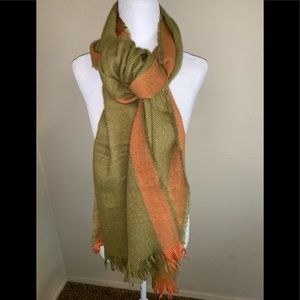 Olive Green and Orange Oversized Scarf